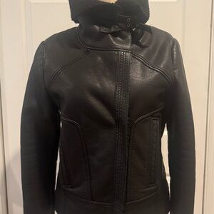 Forever 21 faux leather shearling coat (black) ✓